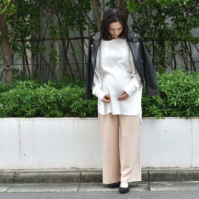 Pearls パールズ マタニティ リブパンツ ボトムス パンツ ワイド 秋冬 暖か あったか 保温