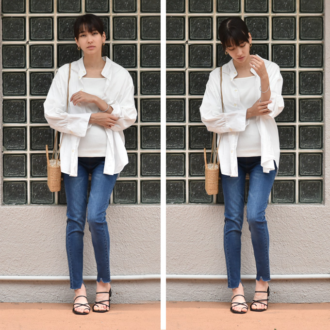 マタニティ通販パールズ ストレッチ カットオフスキニーデニム