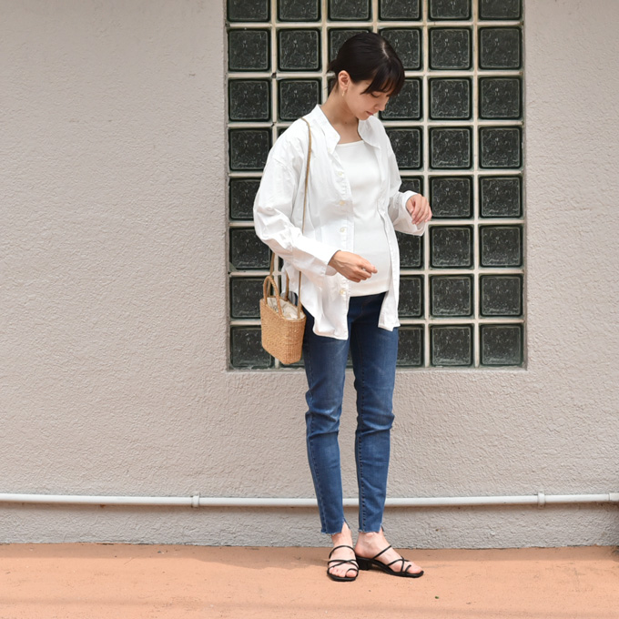 マタニティ通販パールズ ストレッチ カットオフスキニーデニム