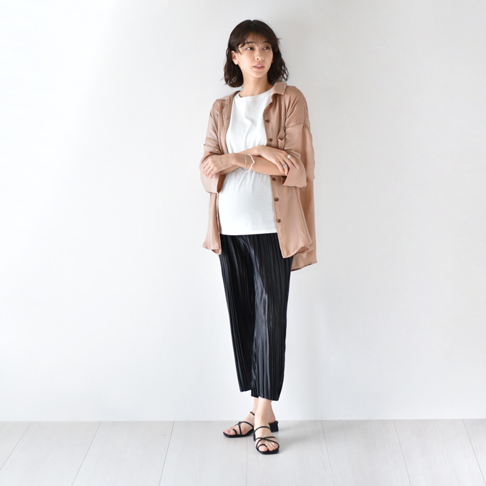 マタニティ パンツ 夏 春夏 プリーツ オシャレ ルームウエア ルームウェア アジャスター 部屋着 パールズ Pearls