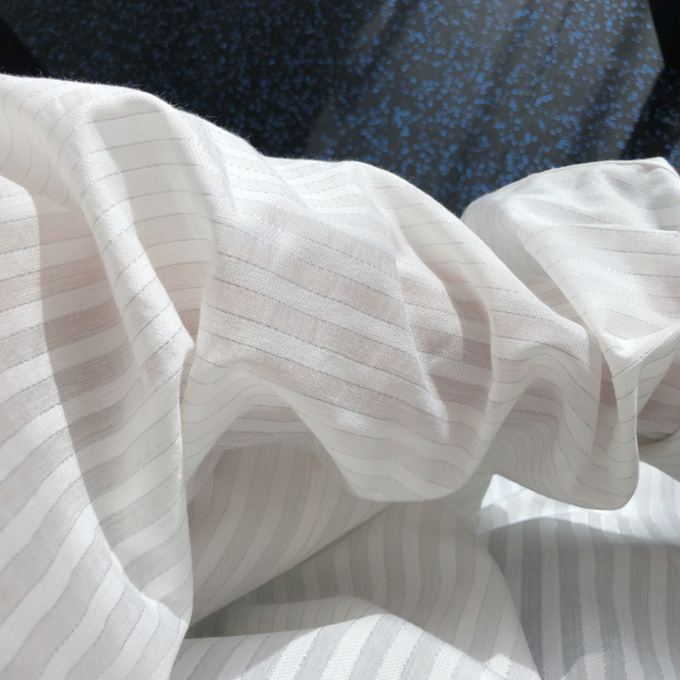 ブラウス トップス シャツ ストライプ ジャガード ポリエステル 冷房対策 シアー Pearls パールズ