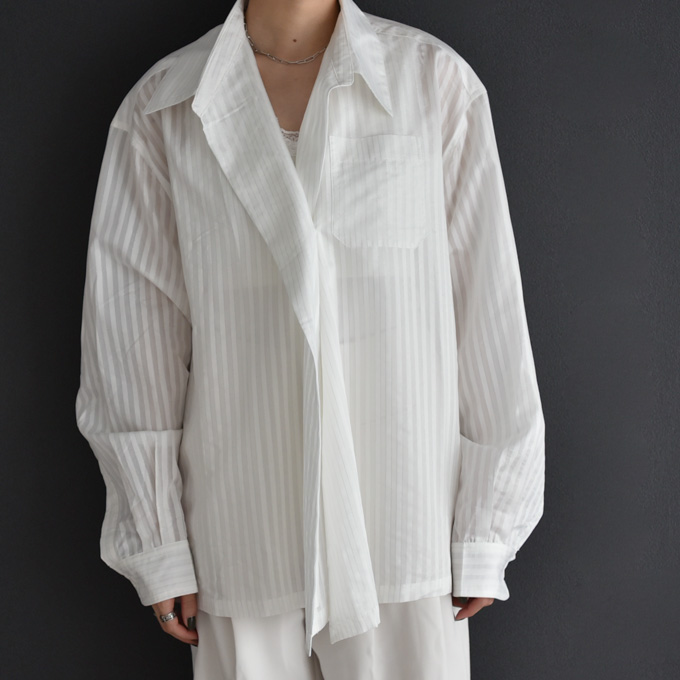 ブラウス トップス シャツ ストライプ ジャガード ポリエステル 冷房対策 シアー Pearls パールズ