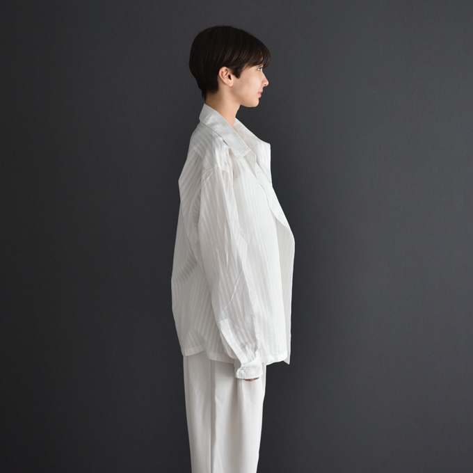 ブラウス トップス シャツ ストライプ ジャガード ポリエステル 冷房対策 シアー Pearls パールズ