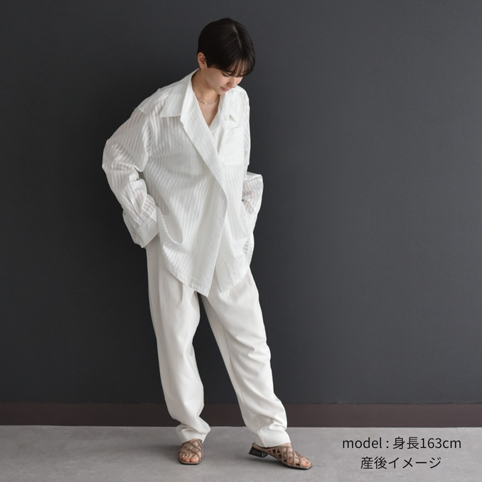 ブラウス トップス シャツ ストライプ ジャガード ポリエステル 冷房対策 シアー Pearls パールズ