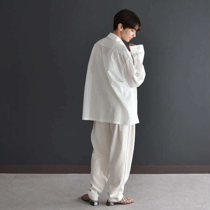 ブラウス トップス シャツ ストライプ ジャガード ポリエステル 冷房対策 シアー Pearls パールズ