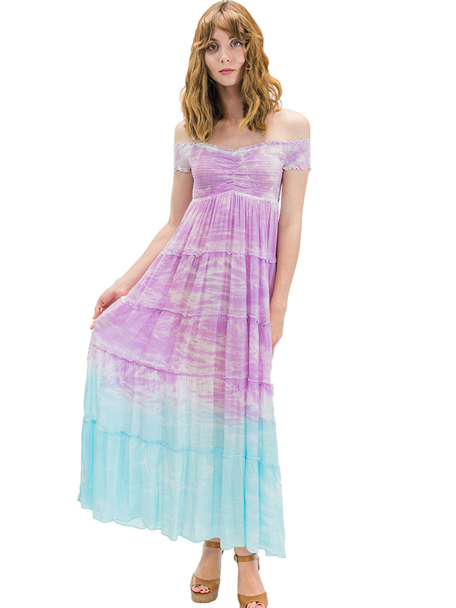 【ハワイ直輸入】エンジェルズ・バイ・ザ・シー・ハワイ　ロングドレス アクア(Nikole Long Dress in Cloud）