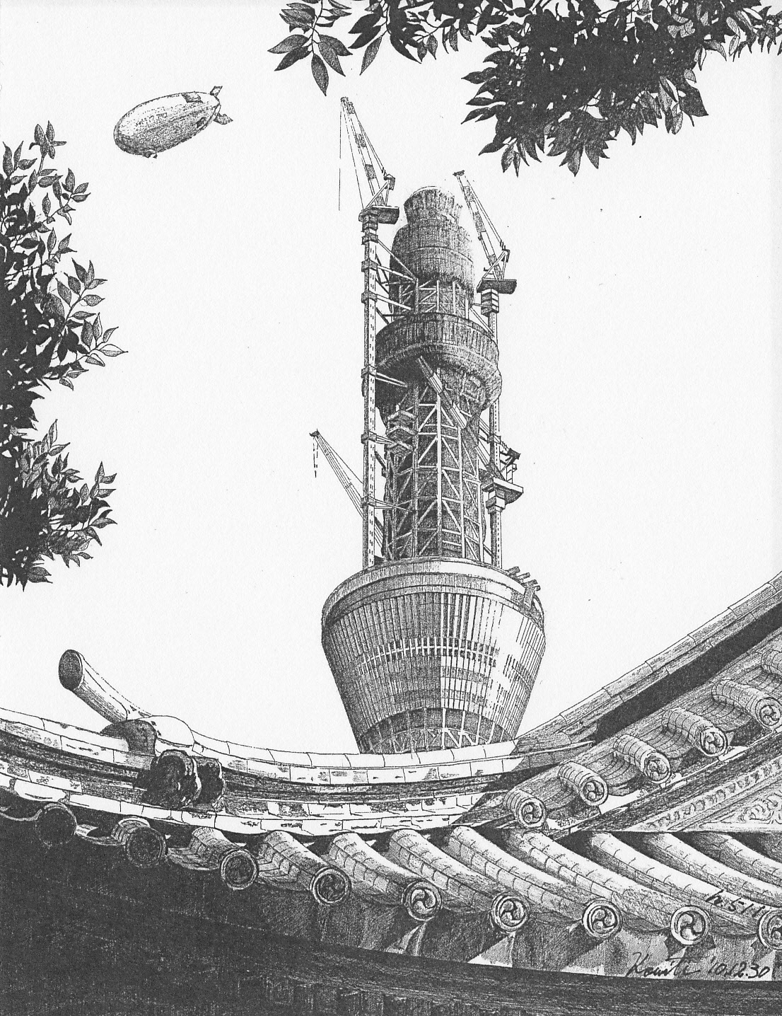 スカイツリーのぺん画アート【牛嶋神社展望】