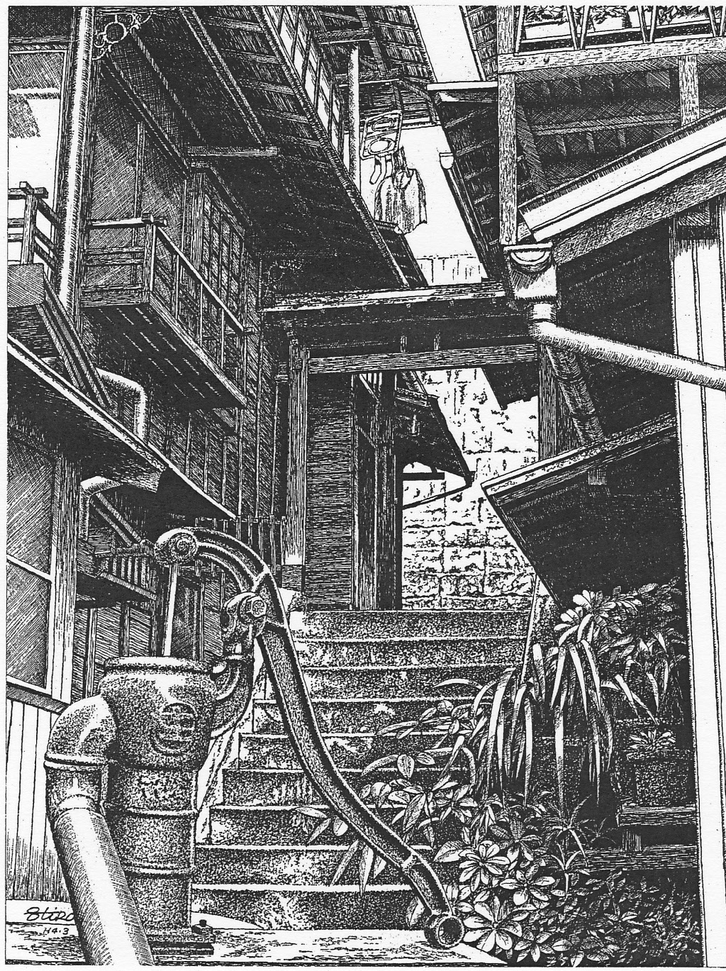 細密ぺん画アート【菊坂下の古井戸】