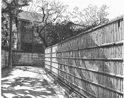 細密ぺん画アート【路地と竹垣】