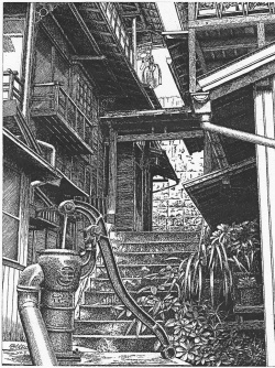 細密ぺん画アート【菊坂下の古井戸】