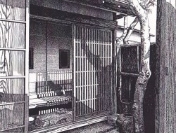 細密ぺん画アート【格子戸の玄関】