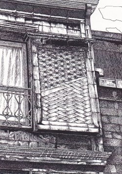 細密ぺん画アート【麻と網代模様の戸袋】