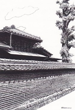 細密ぺん画アート【谷中観音寺の築地塀】