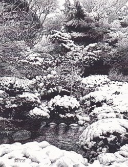 細密ぺん画アート【深雪の池】
