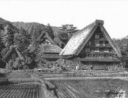 細密ぺん画アート【白川郷の合掌造り】