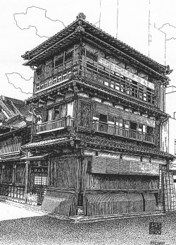 細密ぺん画アート【根津の楼閣　はん亭】