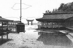 細密ぺん画アート【安芸国一の宮　厳島神社】