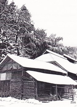 細密ぺん画アート【山間の積雪】