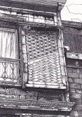 細密ぺん画アート【麻と網代模様の戸袋】