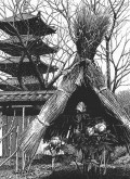 細密ぺん画アート【冬牡丹と五重塔】