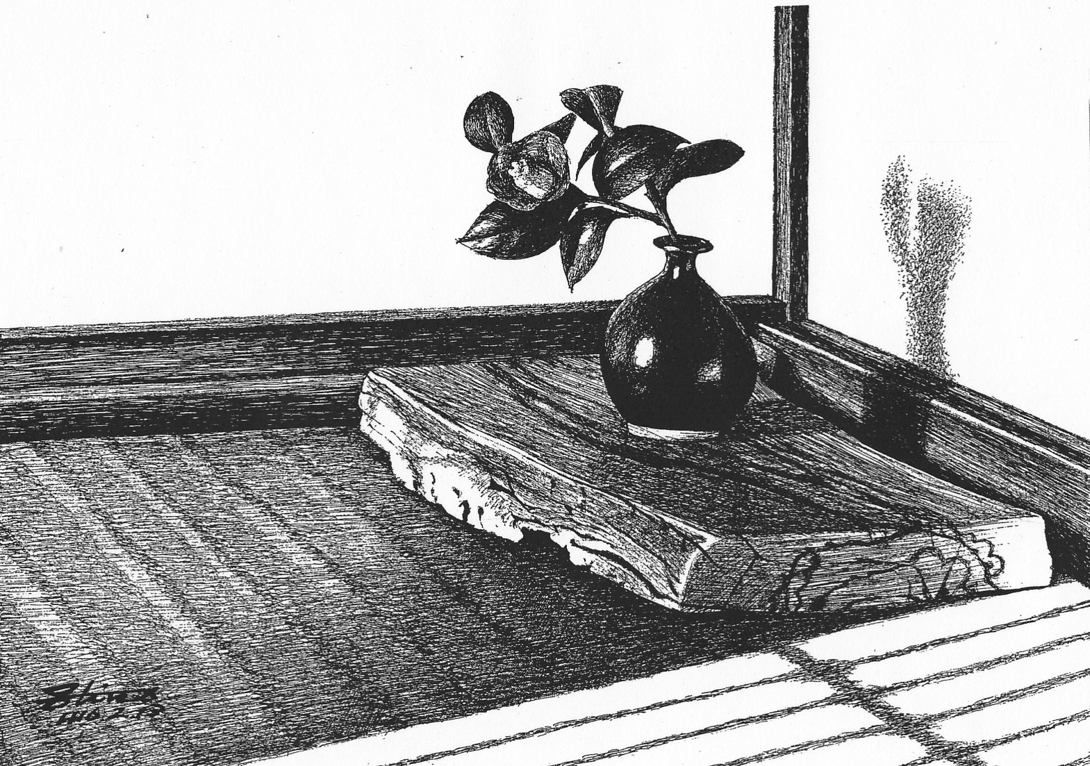 細密ぺん画アート【椿　一輪】