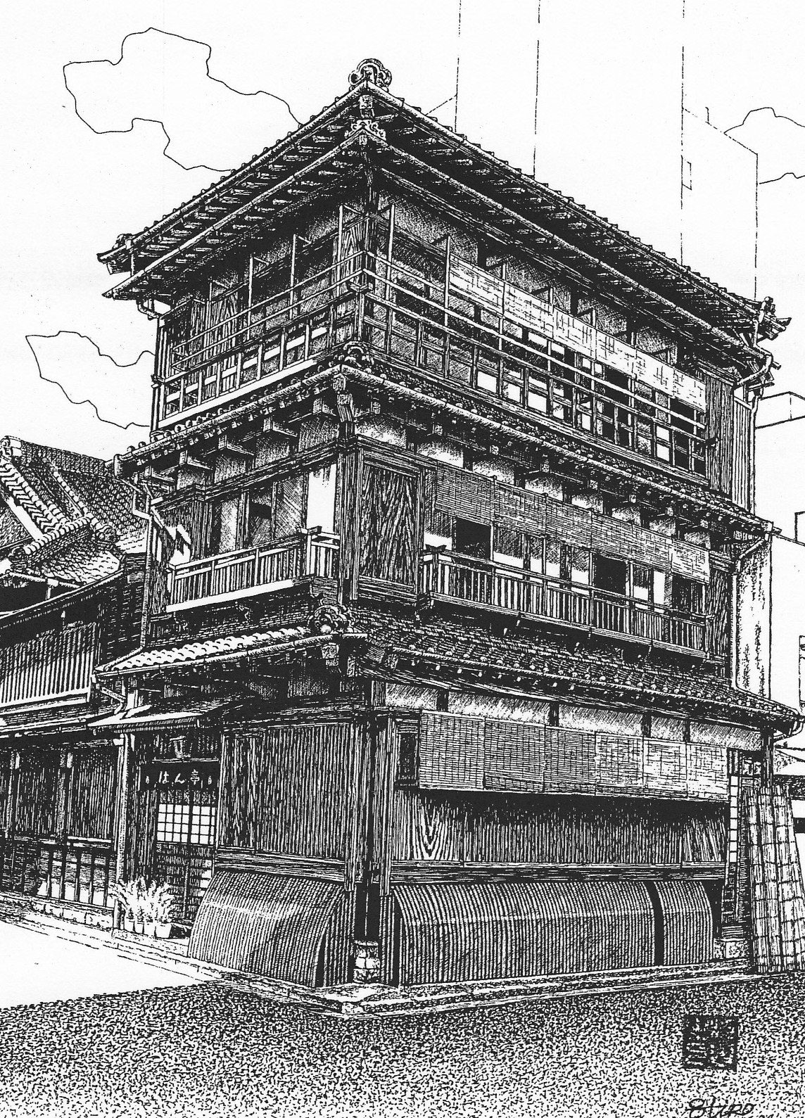 細密ぺん画アート【根津の楼閣　はん亭】