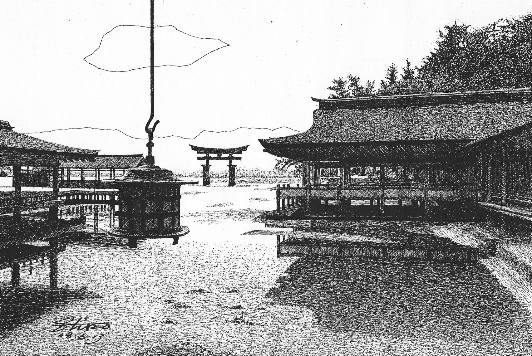 細密ぺん画アート【安芸国一の宮　厳島神社】