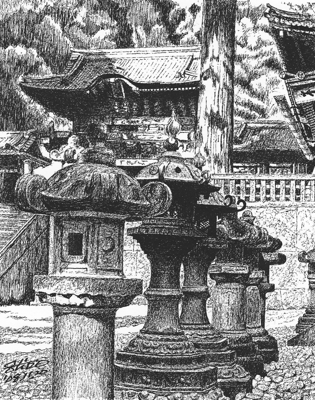 細密ぺん画アート【日光東照宮の灯篭】