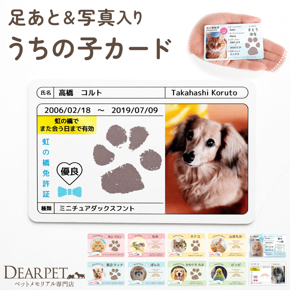 ペット 写真 足あと プリント うちの子カード 肉球 名入れ オーダーメイド メモリアルグッズ 虹の橋 記念品 【送料無料】