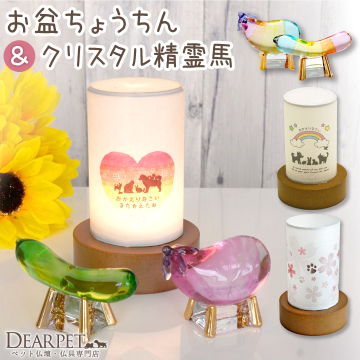 ペット お盆 ペット提灯 & クリスタル 精霊馬 セット ペット供養 おかえり盆提灯 ネームプレート 虹の橋 pset