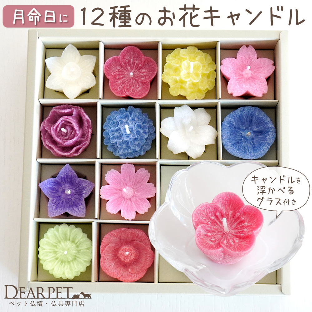 ペット お供え ろうそく 月命日に 花づくし フローティング キャンドル 水に浮かぶ お花 12個 セット キャンドルホルダー 付 桜 カメヤマ