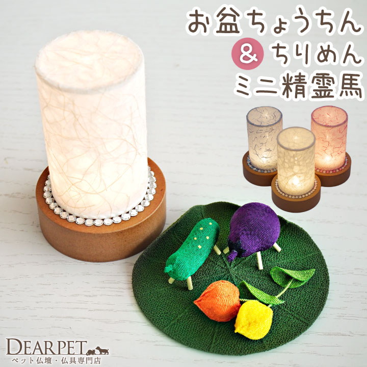 ペット お盆 きらきらミニ 提灯 & ちりめん ミニ 精霊馬 ほおずき 蓮の葉 お盆飾り セット 