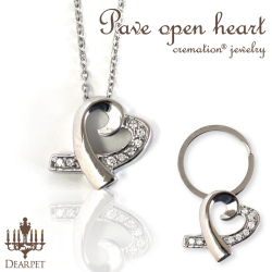 ペット 遺骨ペンダント キーホルダー Pave Open Heart ハート オールステンレス クリメイションジュエリー 【ネコポス対応】