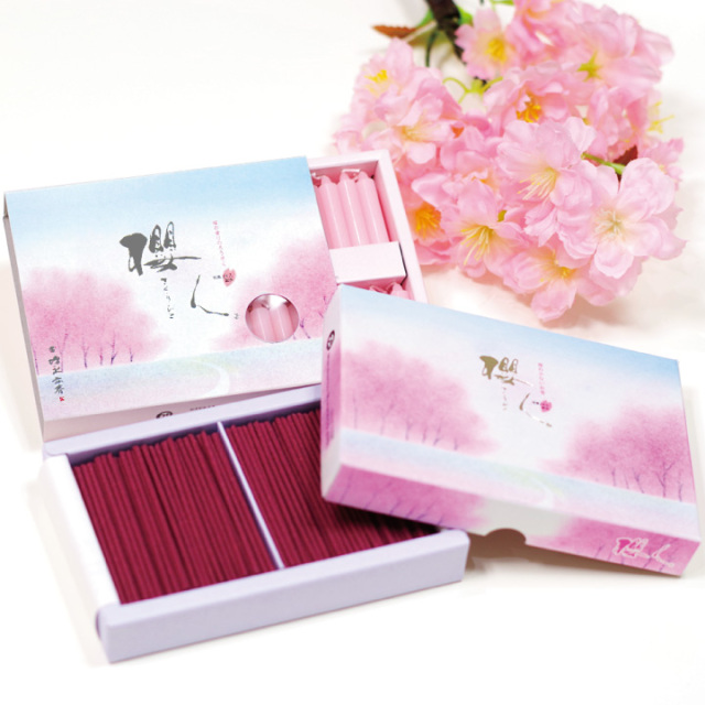 淡いピンク　満開　桜　猫　５個セット ペット仏具 線香 & ろうそく セット 櫻人 ミニ さくら 桜 【ネコポス