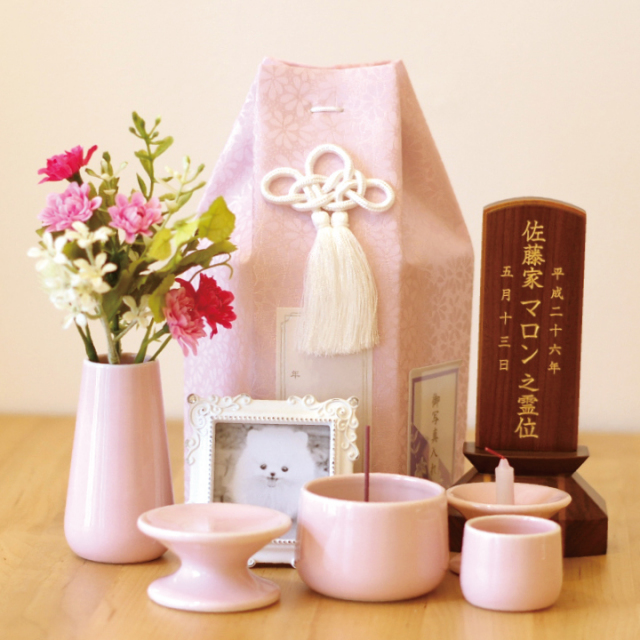 ペット仏具】 5点セット ピンク - ペット仏壇・仏具・骨壷・位牌の