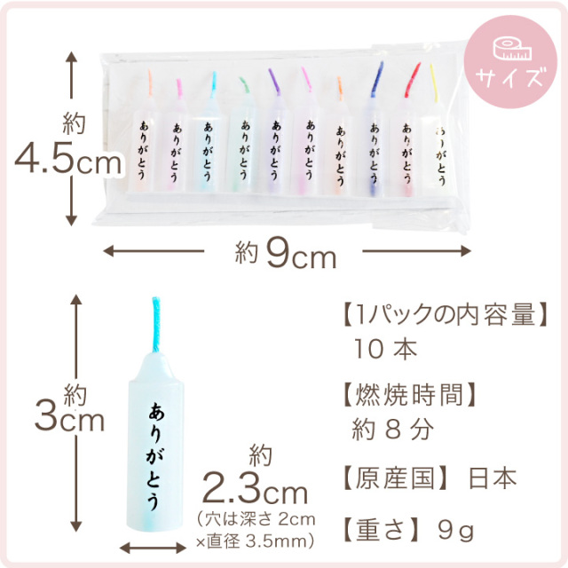 ペット仏具 ありがとうロウソク 50本 セット 5袋 ミニ寸 燃焼時間8分