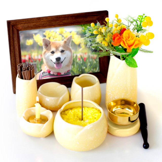 ロイヤルペット　8体セット　木製桜材　　NO1 ペット仏具 7点セット やわらぎ ゆず 美濃焼 陶器