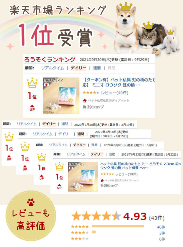 虹の橋のたもと ミニろうそく - ペット仏壇・仏具・骨壷・位牌のディア