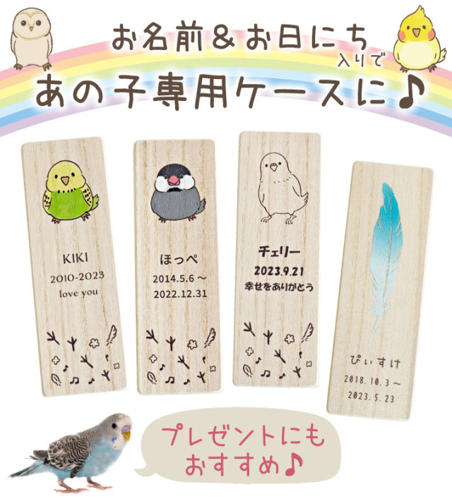 インコ 鳥 とり 羽根 羽 ケース 国産 木製 名入れ 防湿 抗菌 防腐 文鳥