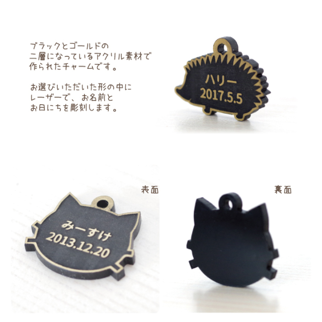 ペット供養 お名前入り ブラック×ゴールド チャーム キーホルダー