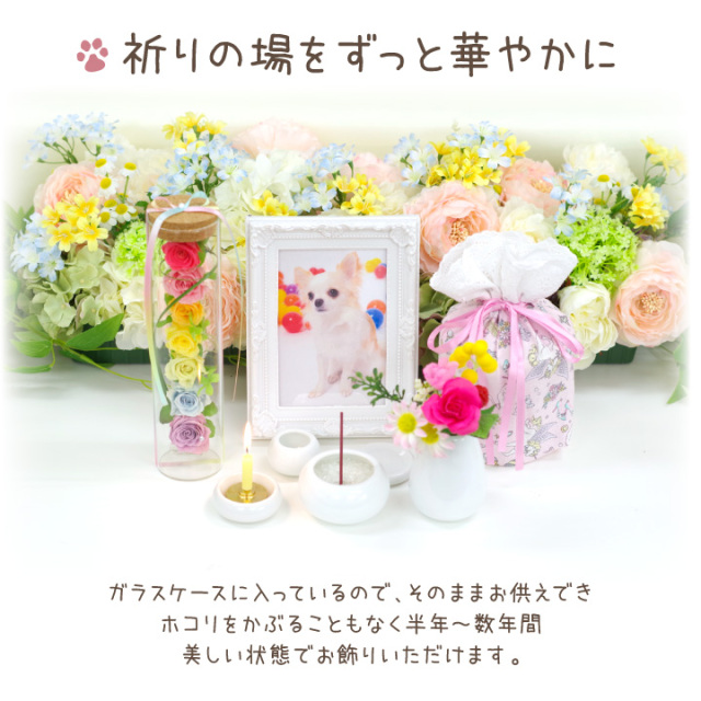 ペット お悔やみ プリザ 虹の橋 グラス ローズ プリザーブドフラワー M