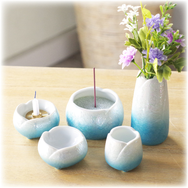 ペット仏具 やわらぎの花 ろうそく立て ラスターブルー 国産 日本製