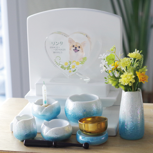 ペット仏具 やわらぎの花 香炉 ラスターブルー ミニ 小 水色 国産 日本