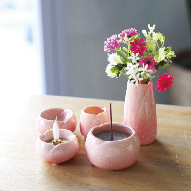 ペット仏具 やわらぎの花 ろうそく立て さくら ピンク 国産 日本製 美濃焼