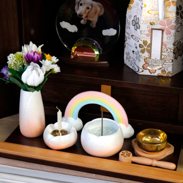 ペット仏具 やわらぎの花 香炉 ラスターオレンジ 小 ミニ 国産 日本製