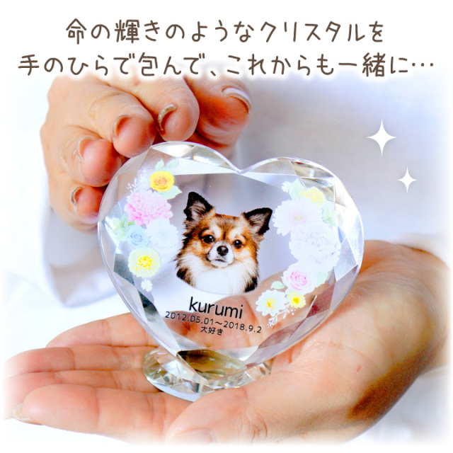 ペット 位牌 プリマクリスタル 写真 名前 年月日 メッセージ ハート型 虹の橋 星 花 クローバー