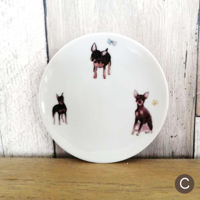 銅置物⑅犬(丸皿)⑅インドネシア ペット仏具 名前入り ミニチュアピンシャー プレート お皿 【送料無料】