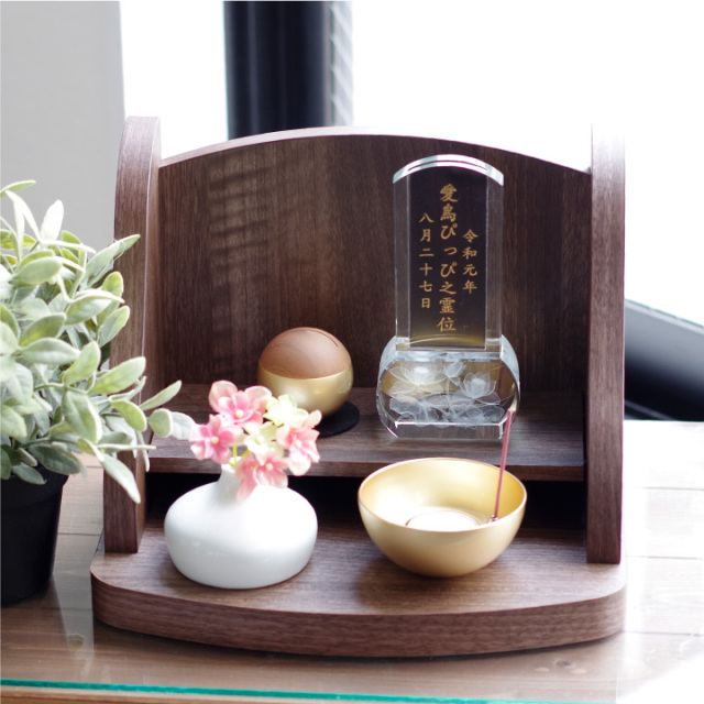 ペット 位牌 蓮の花 クリア 黒檀 紫檀 透明