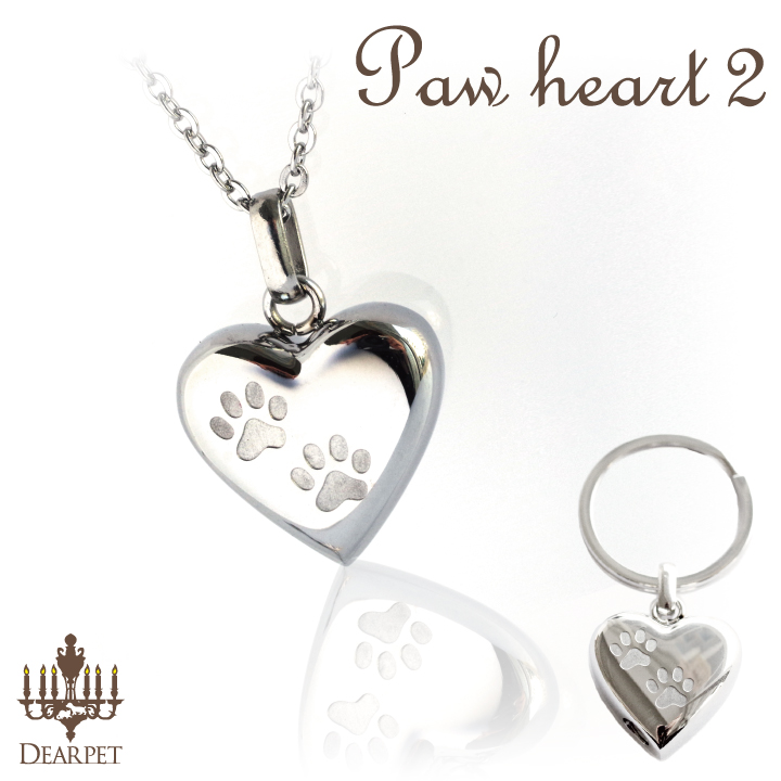 ペットメモリアル 遺骨ジュエリー パウハート・2 オールステンレス クリメイションジュエリー 【ネコポス対応】
