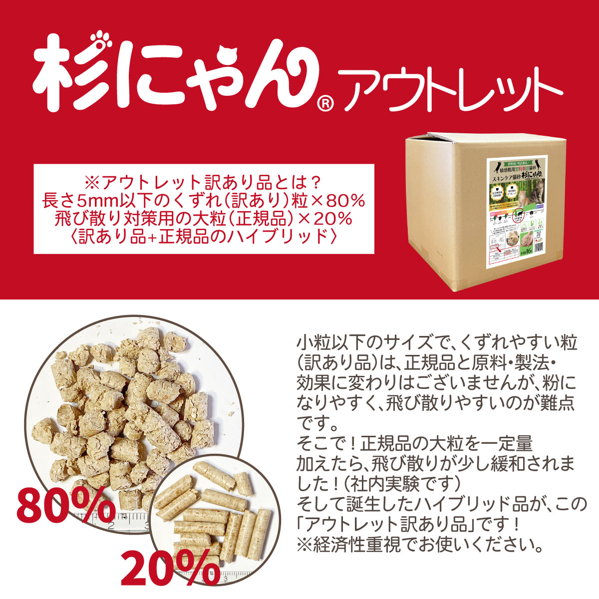 オーガニック猫砂 杉にゃん アウトレット 訳あり 16L箱入り